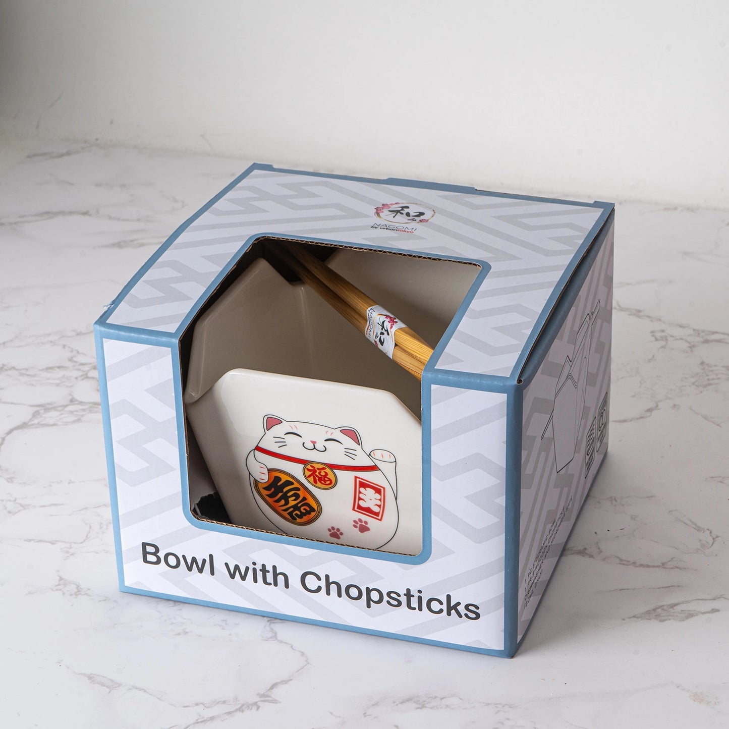 Takeout Box Serving Bowl with Chopsticks Lucky Cat