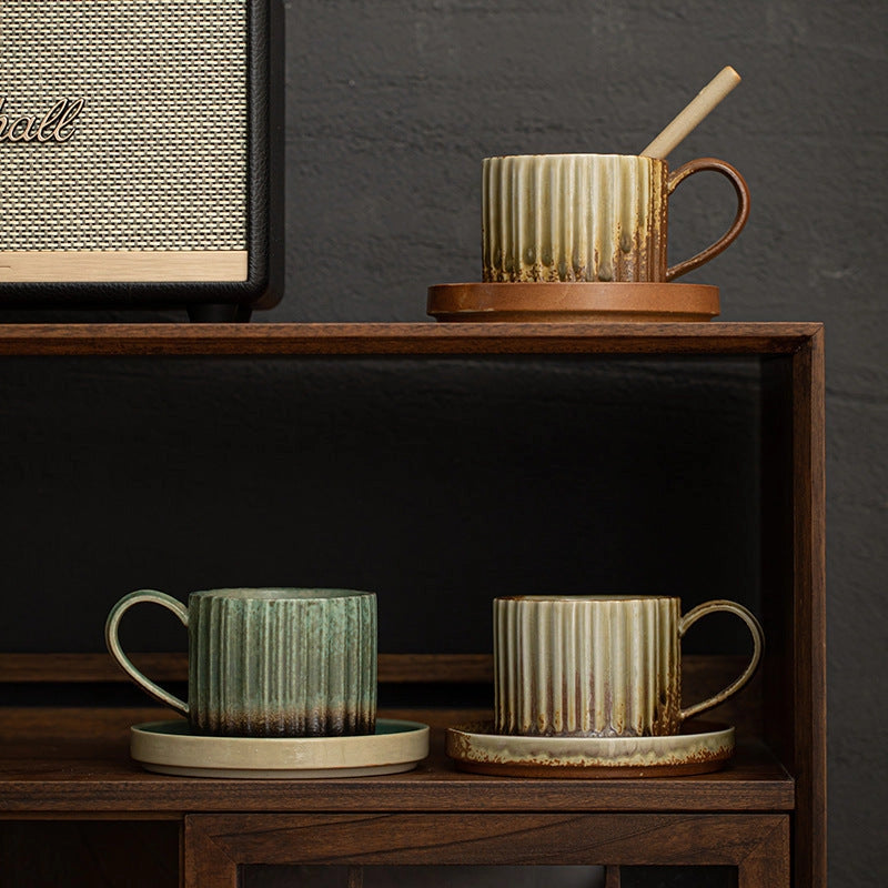 Gohobi Japanese Style Ceramic Coffee Mug with Saucer Set
