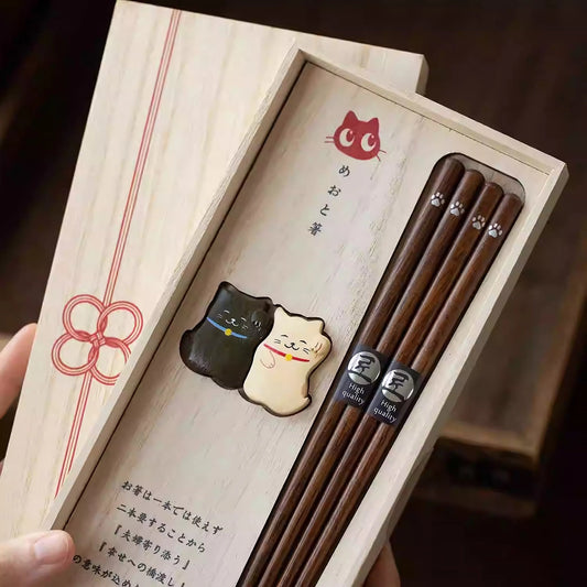 Japanese Wooden Chopsticks Set Maneki Neko