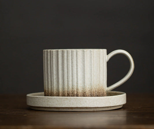 Gohobi Japanese Style Ceramic Coffee Mug with Saucer Set