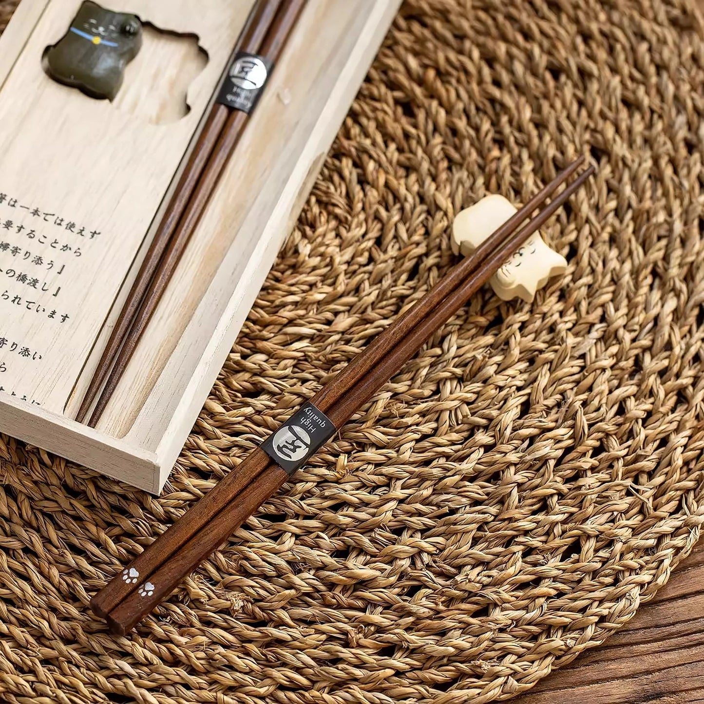 Japanese Wooden Chopsticks Set Maneki Neko
