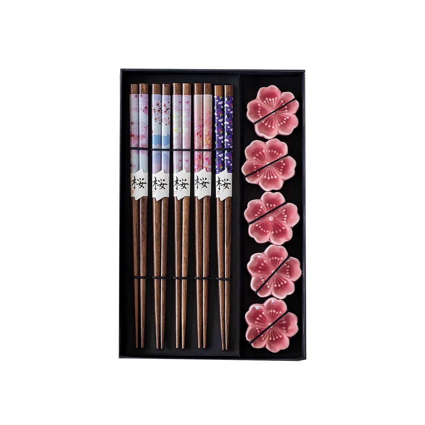 Natural Wood Chopstick Set with Sakura Chopstick Rests