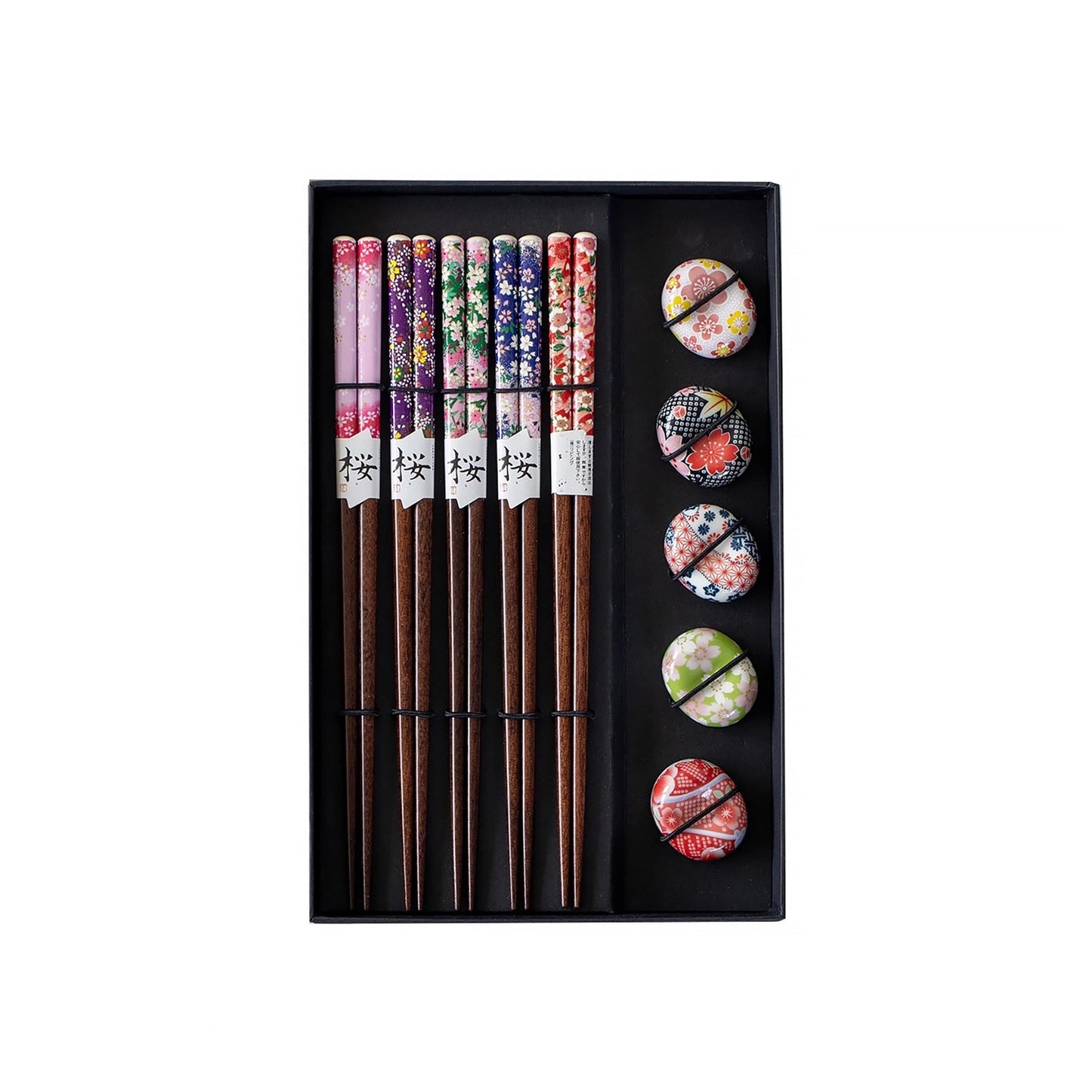 Natural Wood Chopstick Set with Sakura Chopstick Rests